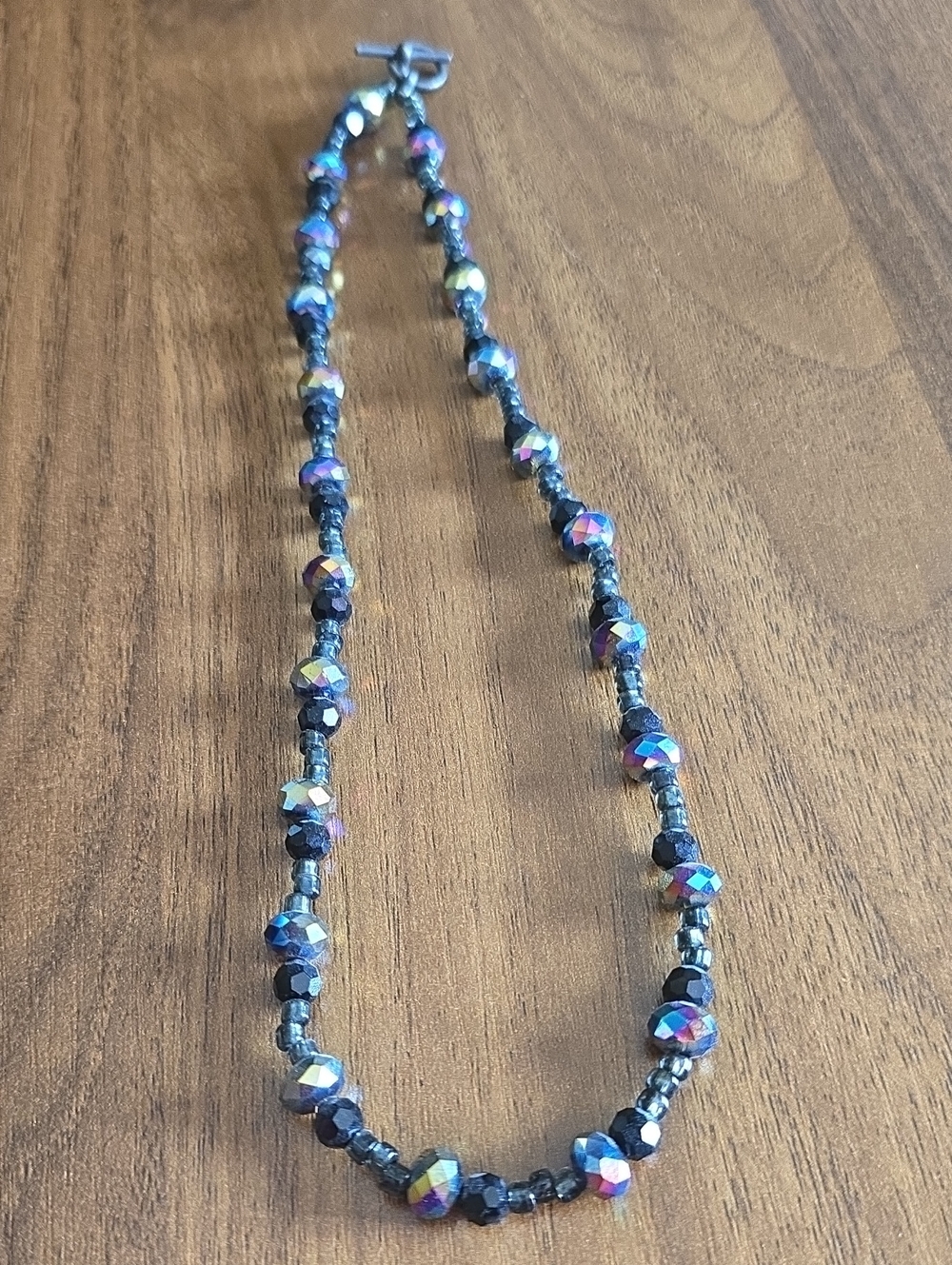 Iridescent And Black Beaded Necklace